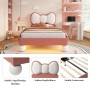 PXloue Kinderbett 90x200 Polsterbett mit LED Fliege-Kopfteil Samt Beige-Rosa_6