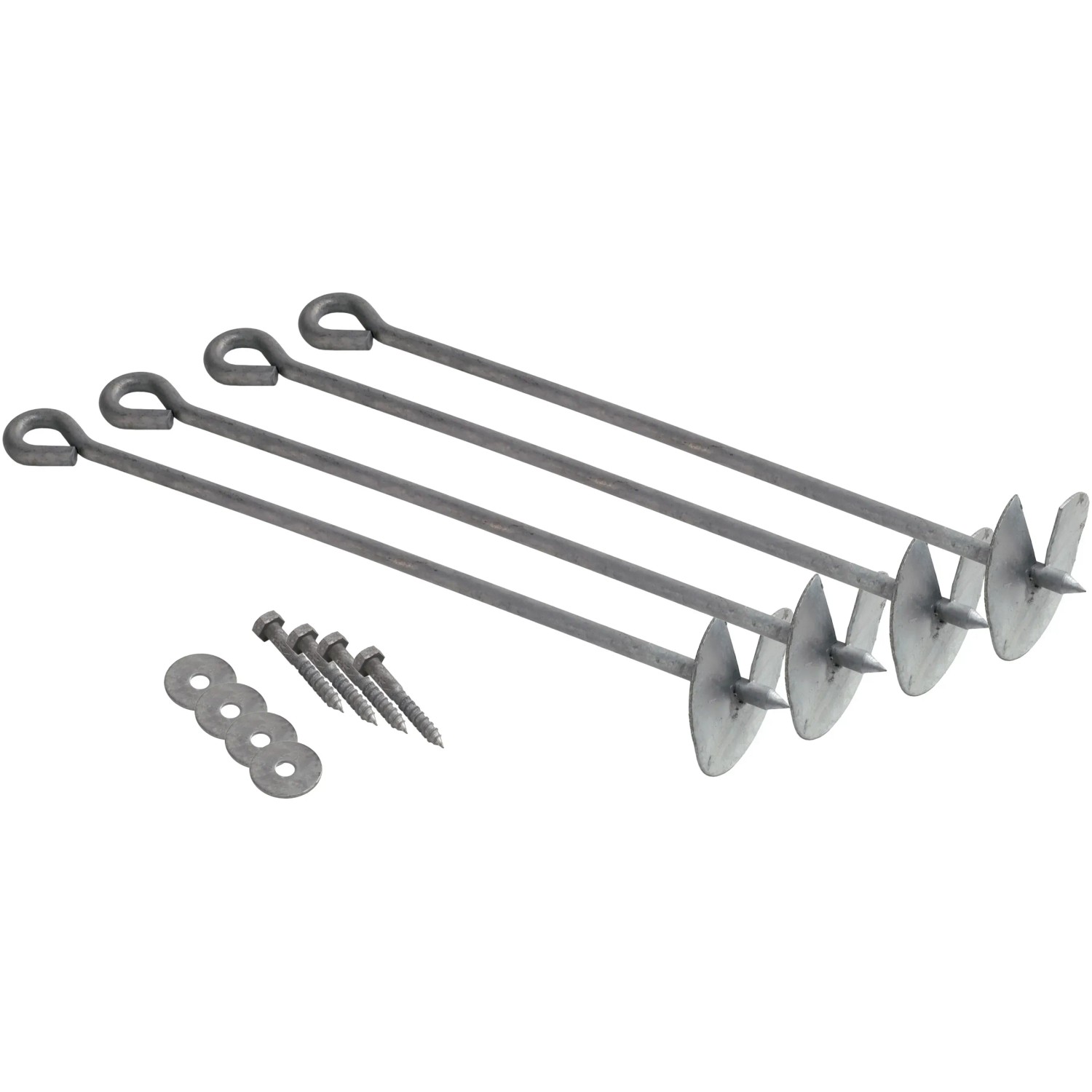 Bodenanker-Set für AXI Schaukel, 4 Stück, inklusive Schrauben und Unterlegscheiben.