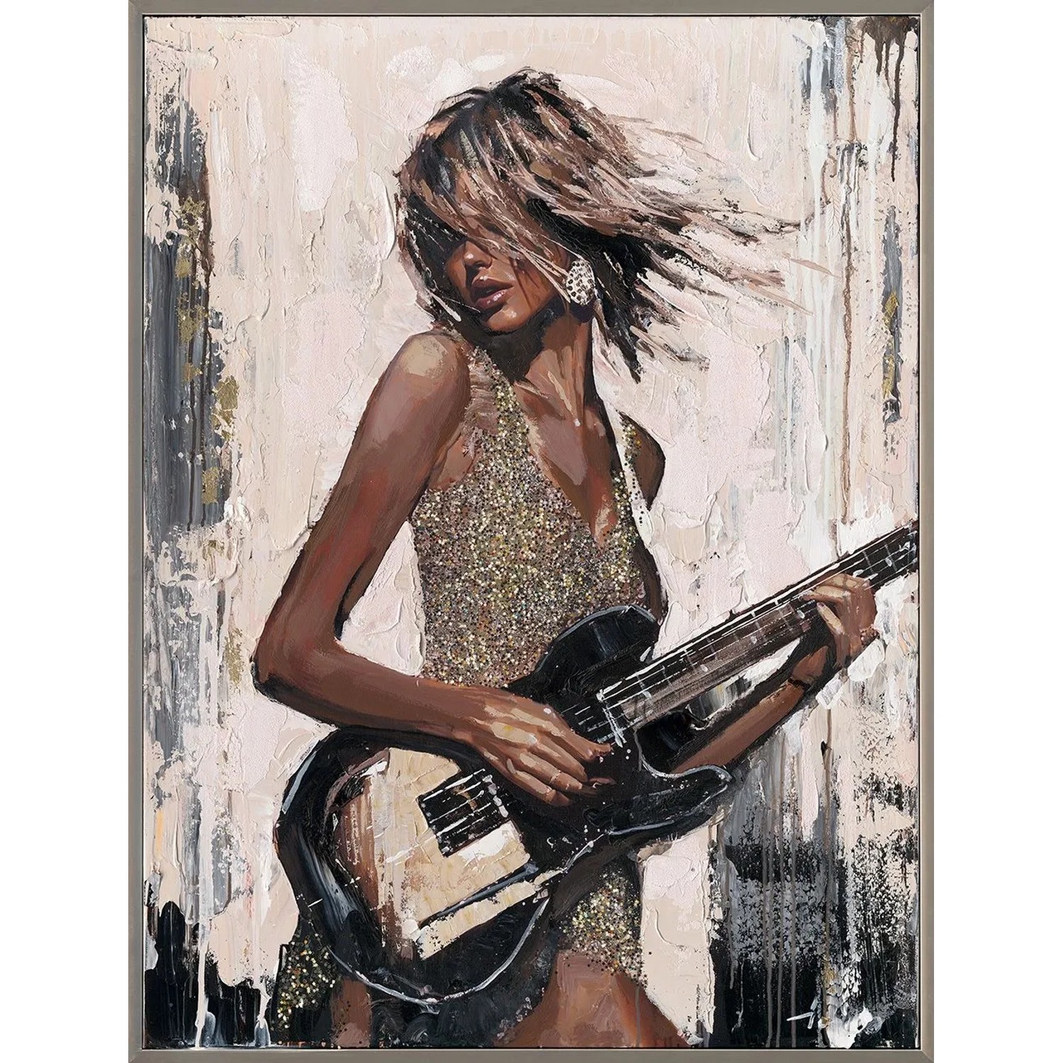 Art Universe Leinwandbild Black Guitar Girl 90 x 120 cm