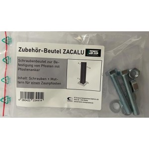 ZacAlu Schrauben-Kit: Schrauben und Muttern zur Befestigung von Zaunpfosten am Bodenanker.