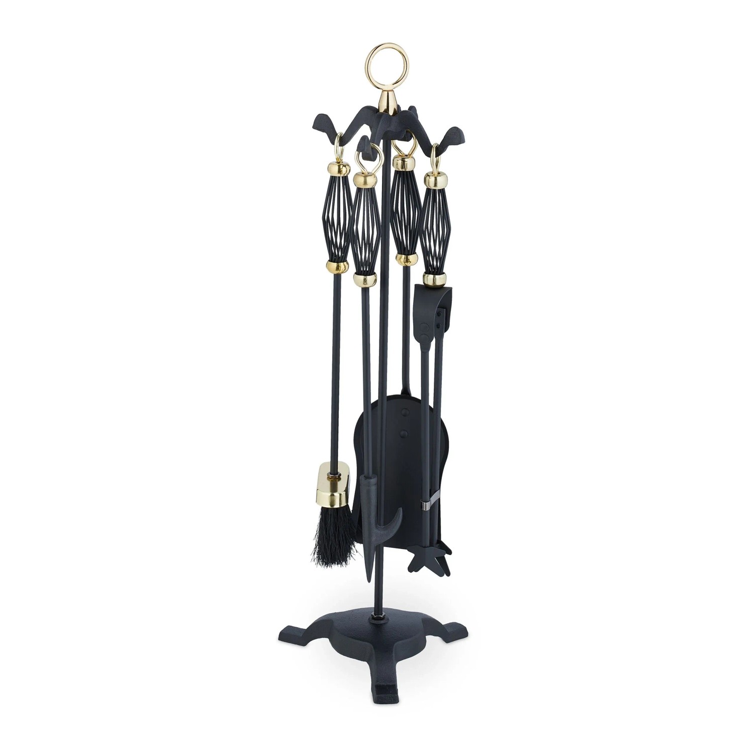Relaxdays Kaminbesteck Eisen Schwarz Gold 5-teilig 68 cm x 20 cm x 20 cm 2,9 kg