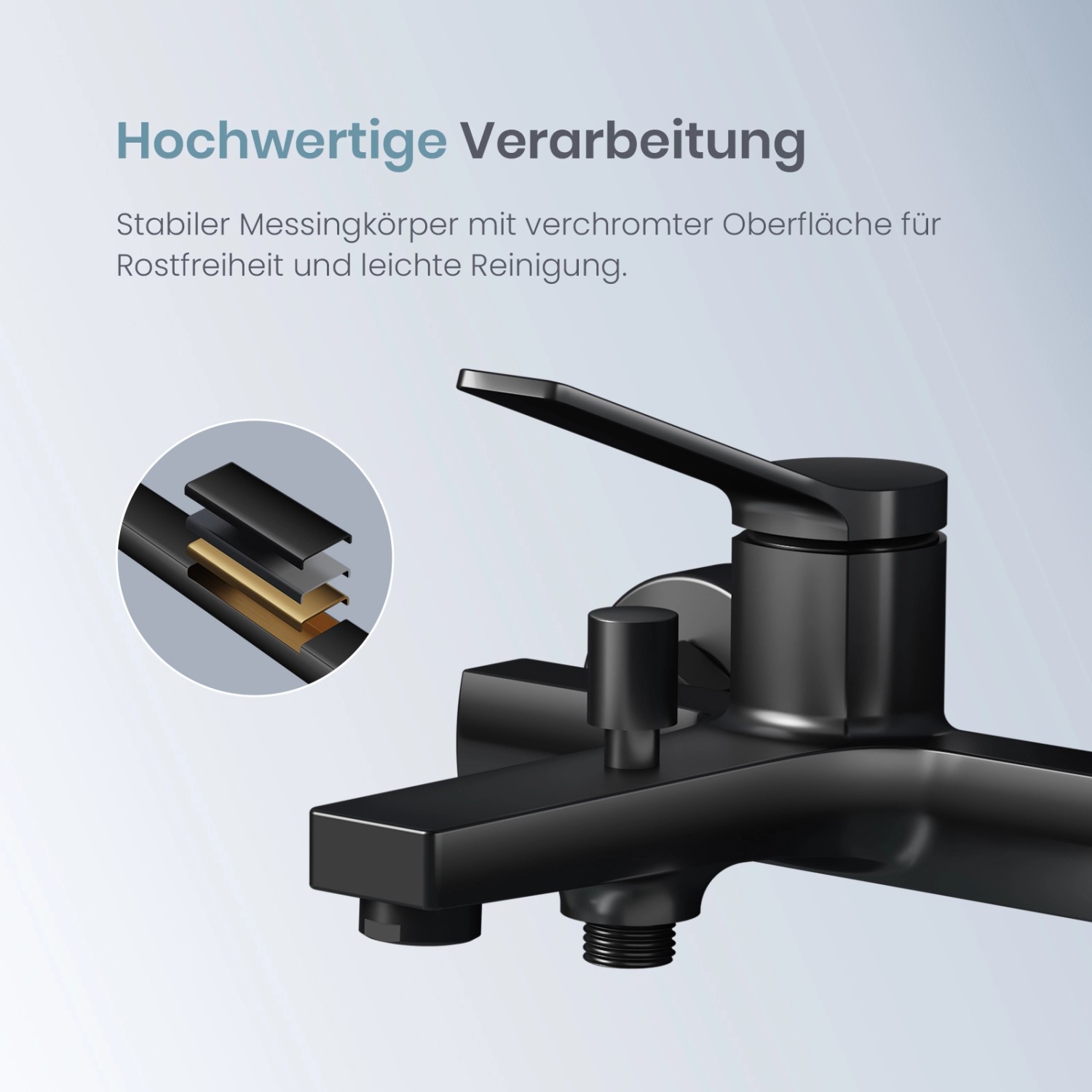 Emke Badewannenarmatur Schwarz mit Auslauf Mischbatterie Badewanne Brausebatterie Einhand Wannenbatterie_7