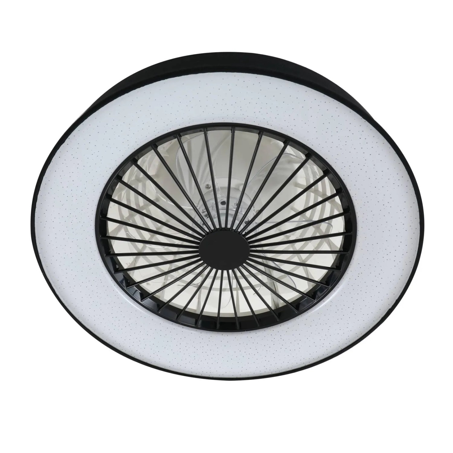 Schwarzer Lindby LED Deckenventilator mit Lampe, dimmbar, für Wohnzimmer.