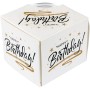 6er Pack Duftkerzen 'Happy Birthday' im weißen Dekowürfel mit goldenen Sternen.
