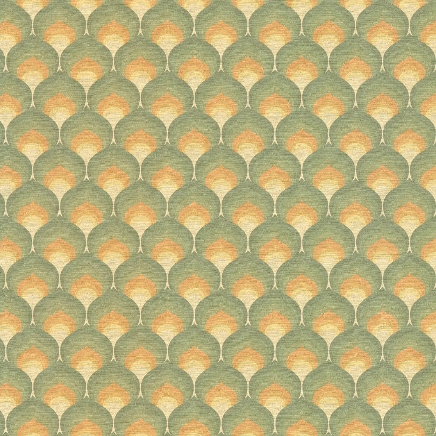 PROFHOME 395381-GU Retro Tapete Grafisch Grün Honig-Gelb Beige Gras-Grün 0,53 m x 8,50 m 4,50 m2