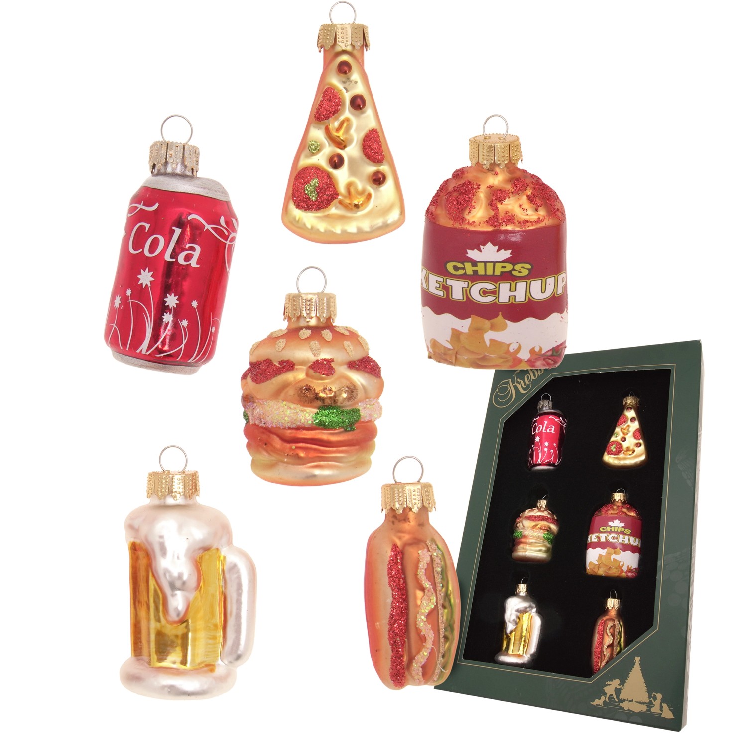 Krebs Glas Lauscha Weihnachtsornamente Miniaturen Food 6-tlg. 3cm