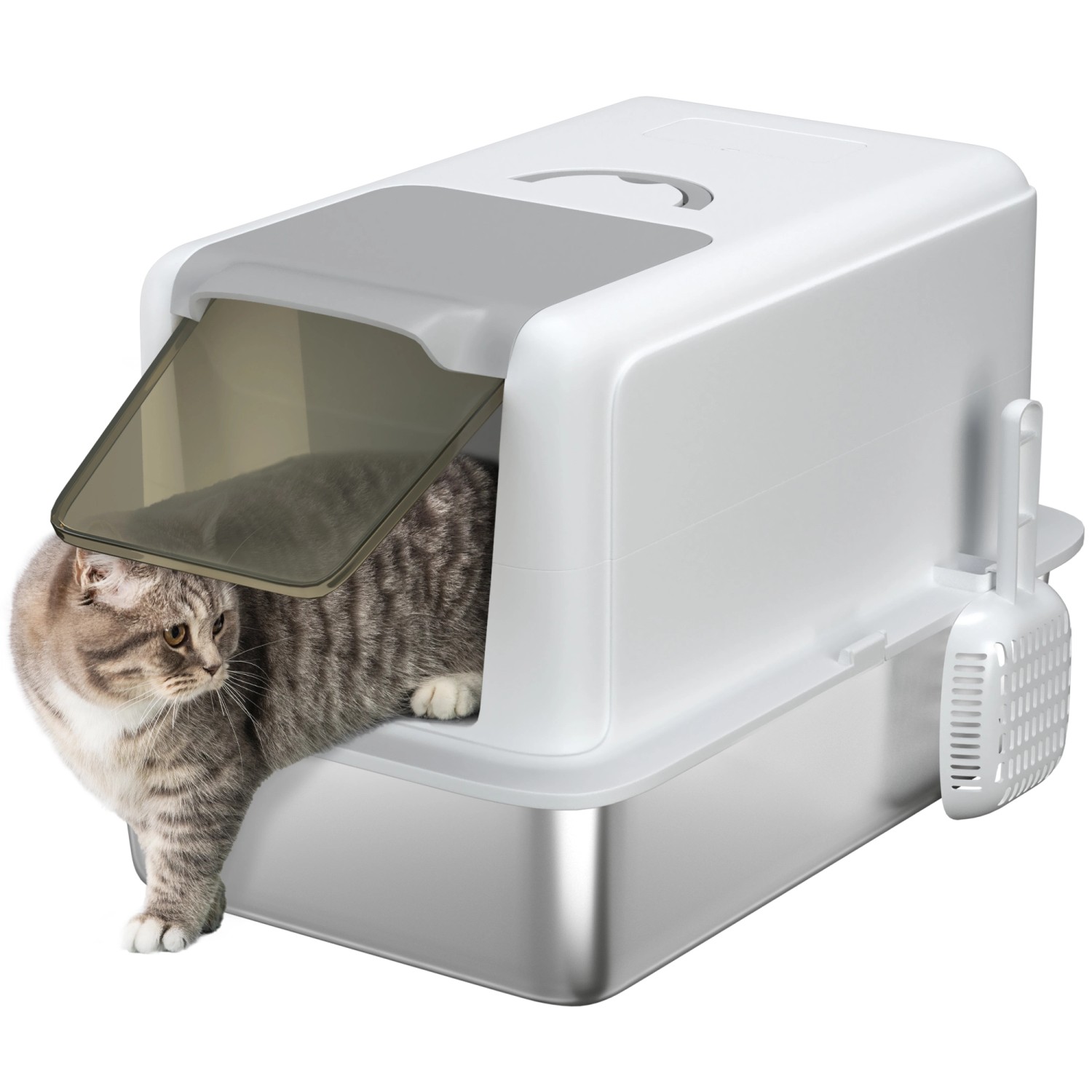 PawHut Katzentoilette Edelstahl Kunststoff Weiß 40,5L x 60,5B x 41,5H cm