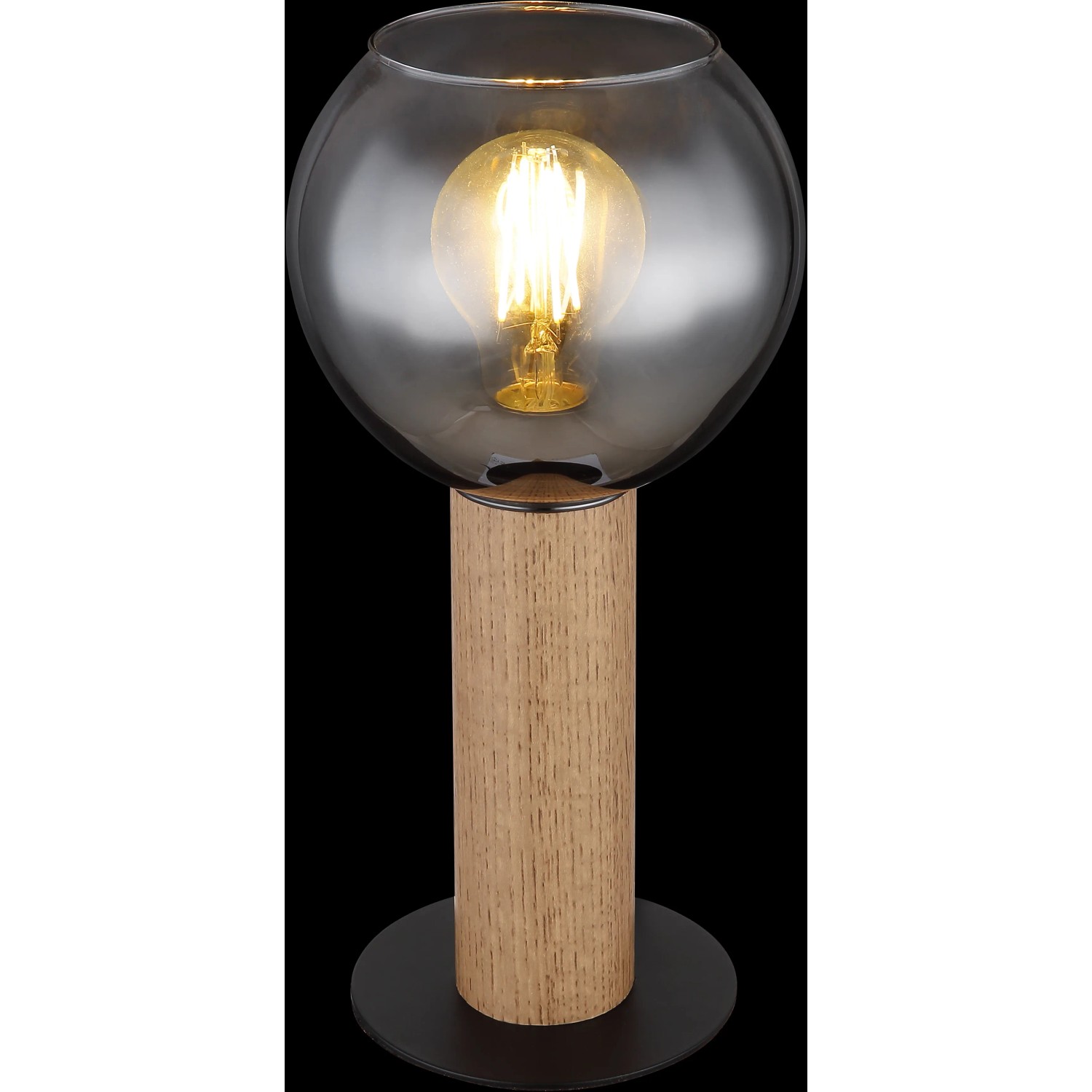 Globo Tischlampe Moitas, schwarz matt mit Rauchglas, 30cm hoch. Moderne Design-Tischleuchte.