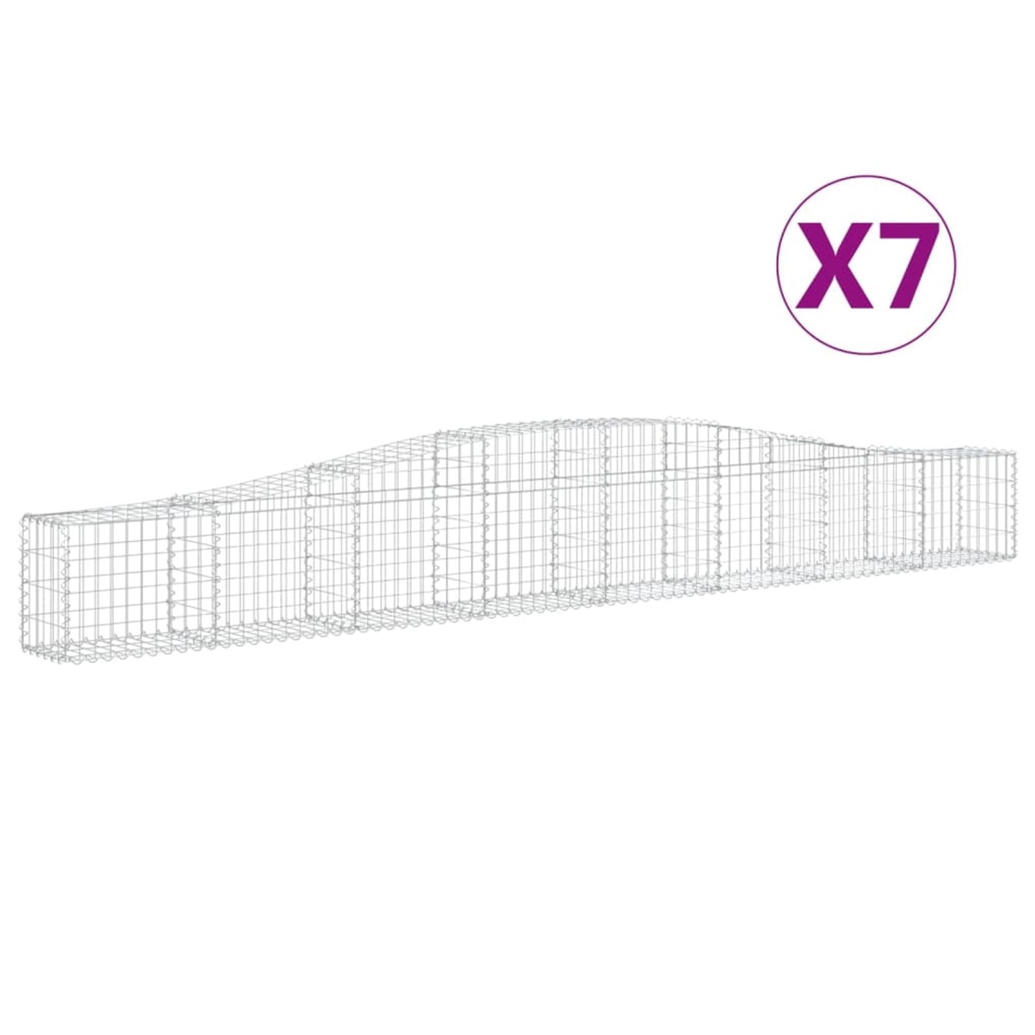7er Set vidaXL Gabionen mit Hochbogen, 400x30x40/60 cm, aus verzinktem Eisen.