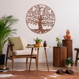 Wanddeko Baum des Lebens aus Holz, Mahagoni Furnier, 30x30 cm, als Wandbild im Wohnraum.