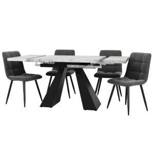 Merax Essgruppe 5-Teilig 160x80 Grau Grau Samtstühle