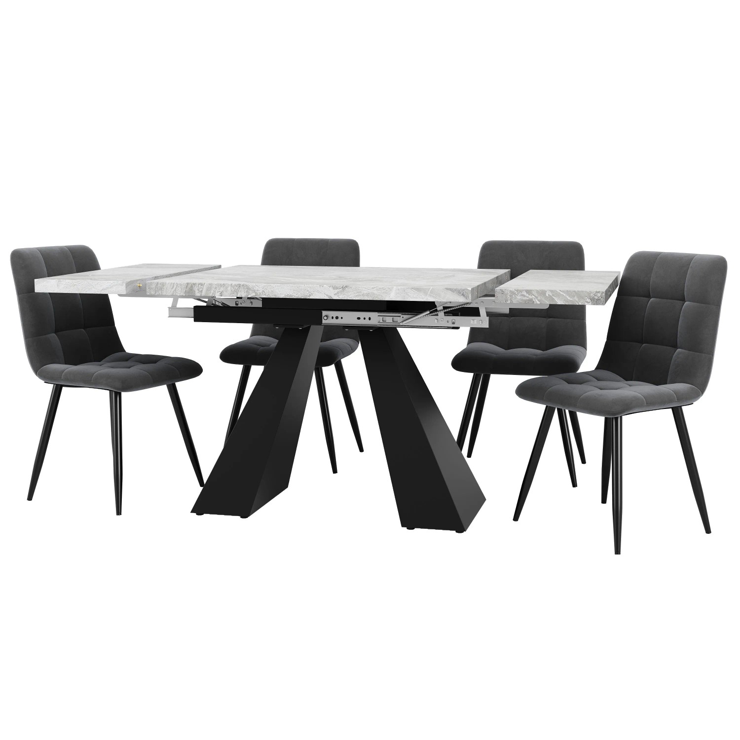Merax Essgruppe 5-Teilig 160x80 Grau Grau Samtstühle