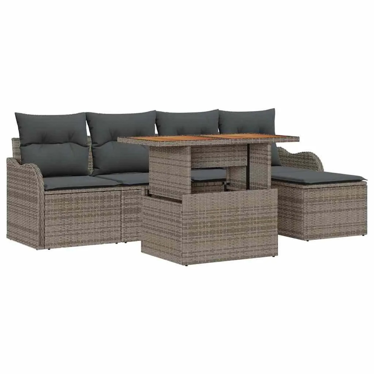 vidaXL Gartensofa-Set mit Kissen 6 Stk Grau Poly-Rattan 3349446 günstig online kaufen