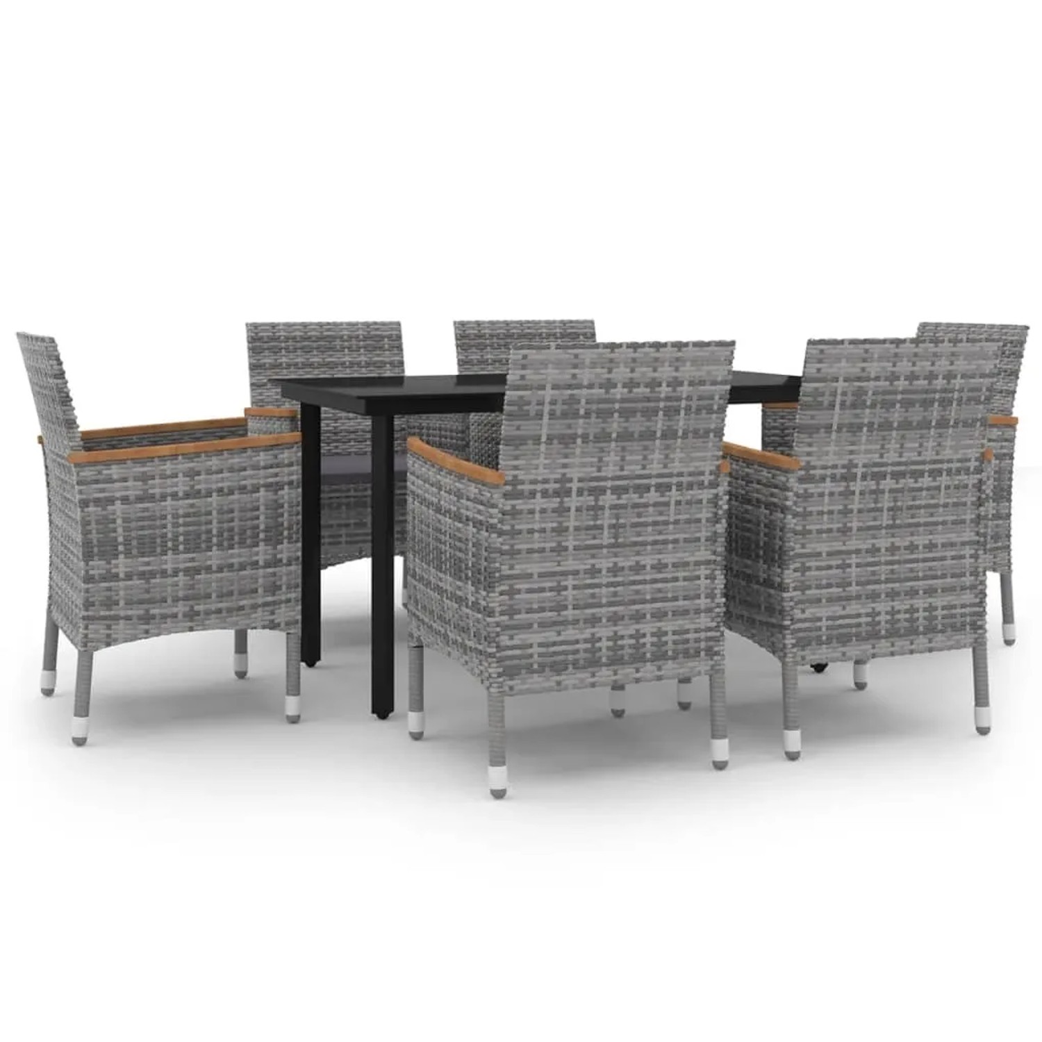 vidaXL 7-Tlg Garten-Essgruppe mit Auflagen Poly Rattan und Glas 3099778