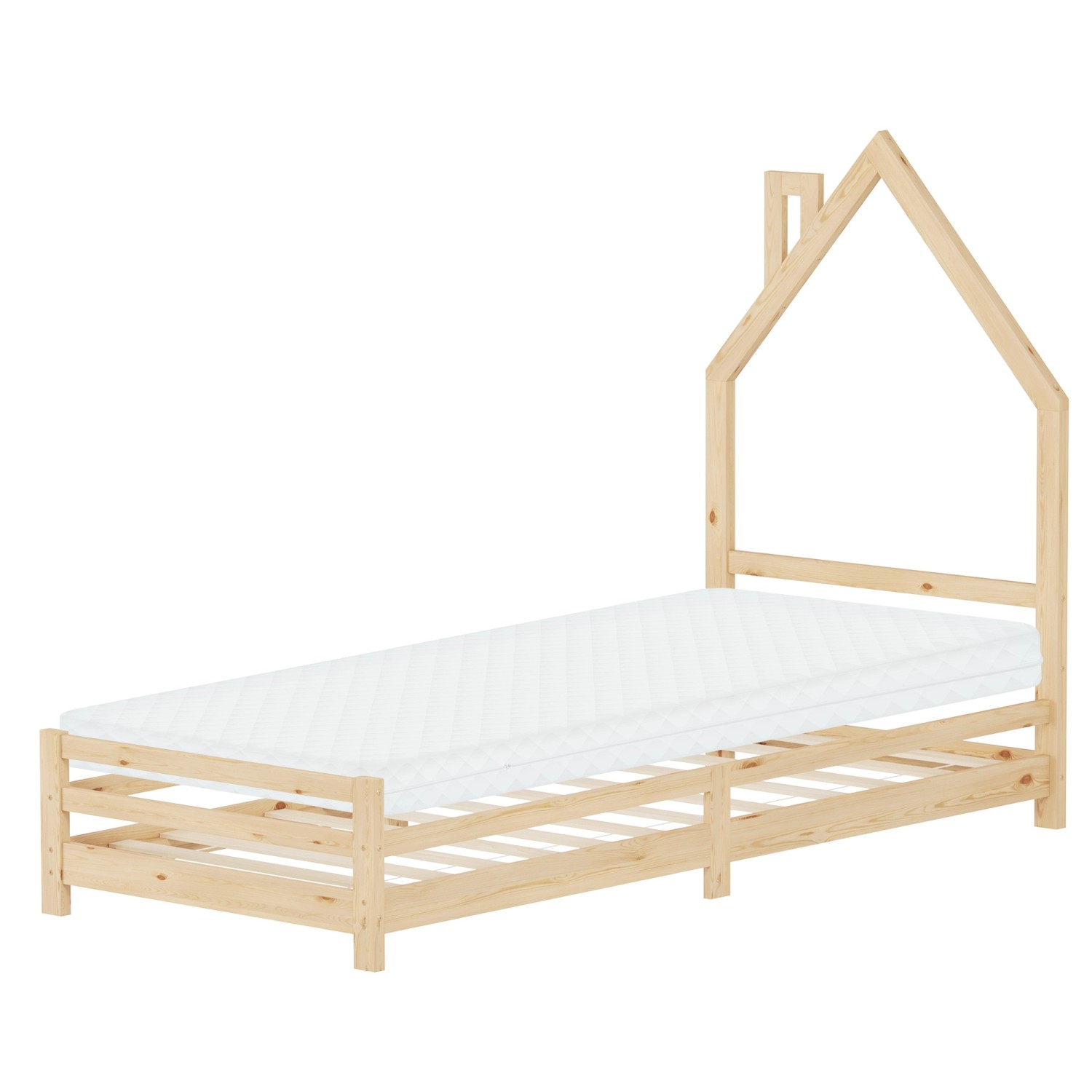 ML-Design Kinderbett Haus 90x200 cm mit Matratze H10 cm Natur Holz