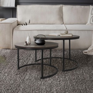 ML-Design Couchtisch 2er Set, rund, Eiche dunkel. Wohnzimmertische mit Metallgestell.