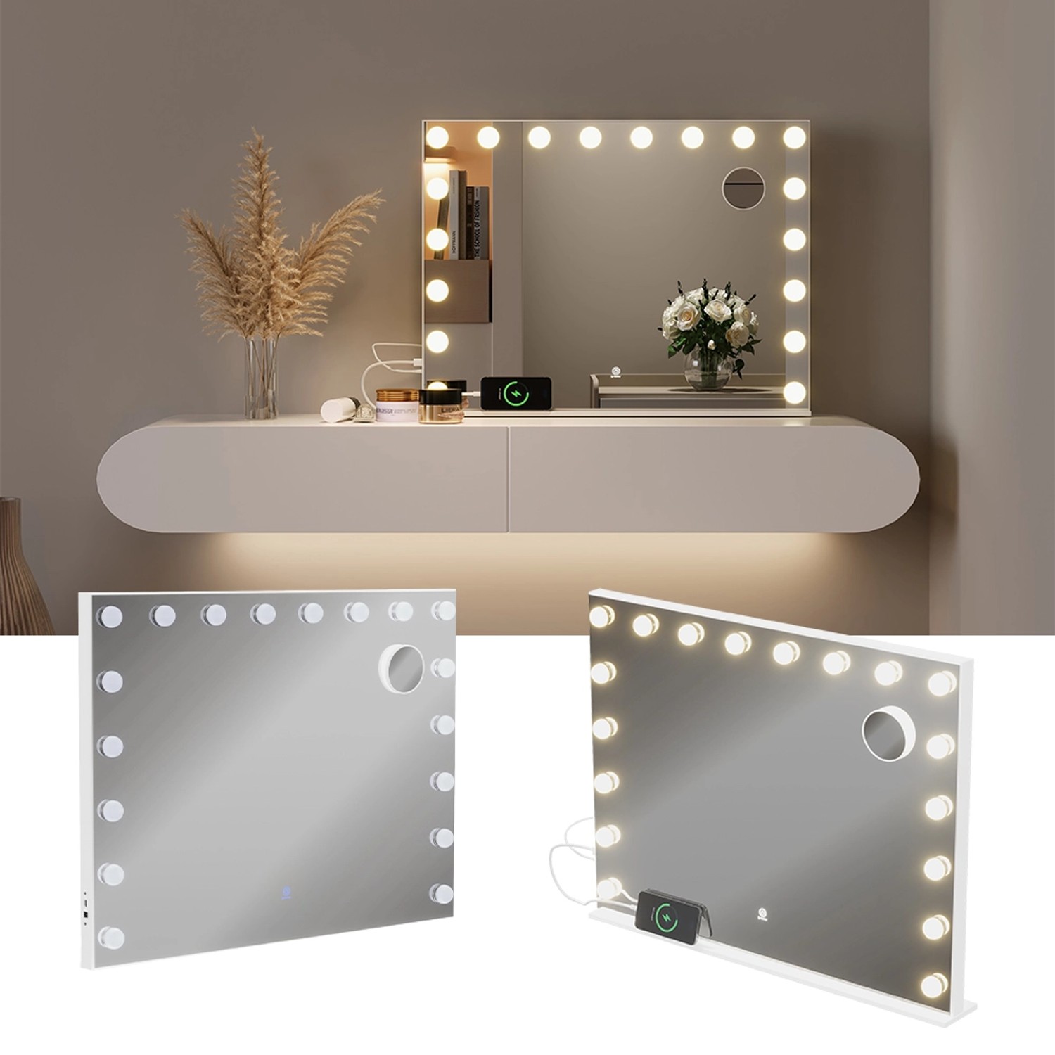 Vicco Schminktischspiegel  Greta Weiß 80 x 61 cm mit LED-Beleuchtung günstig online kaufen