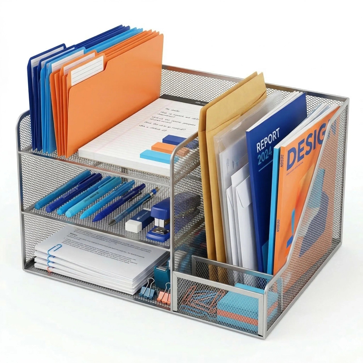Relaxdays Schreibtisch Organizer Stahl Silber 5 Ablagen 23,5 cm x 37 cm x 30,5 cm