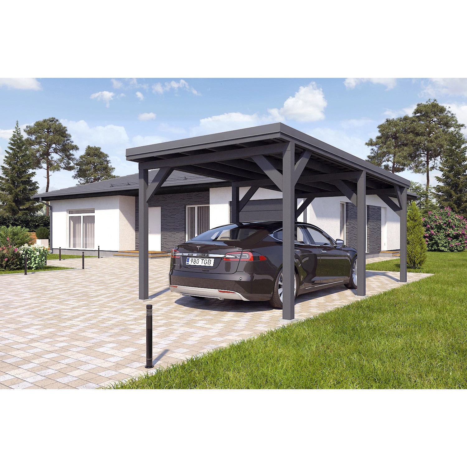 Holzbrüder Carport Ralf 18m² Anthrazitgrau-Dunkelgrau günstig online kaufen