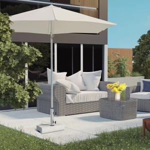 Outsunny Granit Sonnenschirmständer, grau, 45L x 22,5B x 40H cm, auf Terrasse mit Gartenmöbeln.