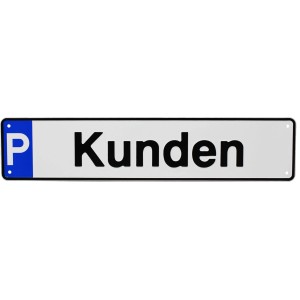 Weißes Parkplatzschild aus Aluminium mit der Aufschrift "Kunden".