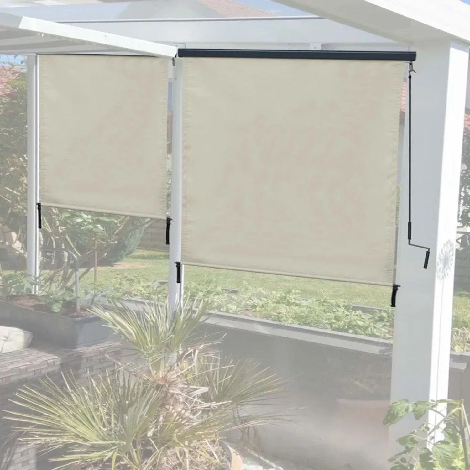 Creme-beige Vertikalmarkise 250x180cm mit Kurbel. Sonnenschutz für Balkon, Terrasse oder Fenster.