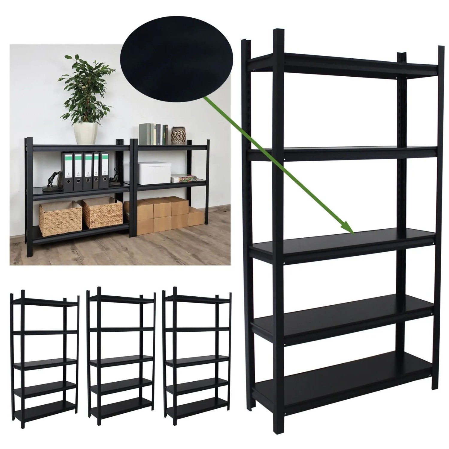 TRUTZHOLM 4x Wohnzimmerregal 180x90x40cm Stahl Traglast 600 kg