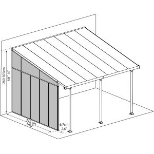 Palram Canopia Seitenwand 4 m, anthrazit, für Terrassenüberdachung, Maße und Details in der Schemazeichnung.