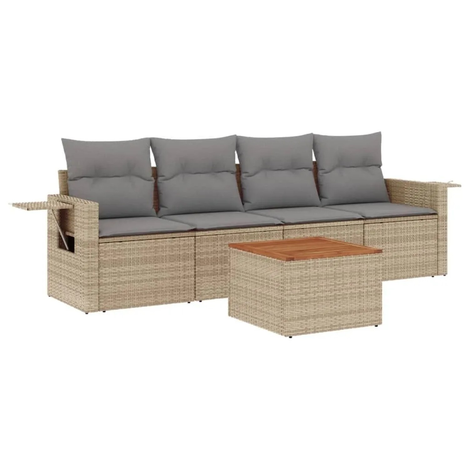 vidaXL 5-Tlg Garten-Sofagarnitur mit Kissen Beige Poly Rattan 3224442 günstig online kaufen