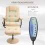 Cremefarbener HOMCOM Massagesessel mit Hocker, elektrischer Liegefunktion und Fernbedienung. Zeigt 10 Vibrationsmassagepunkte.