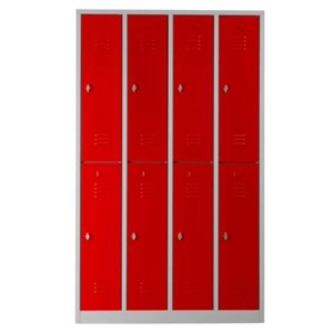 Garderobenspind Camel mit 8 Fächern in Grau-Rot, abschließbar mit Vorhängeschloss.