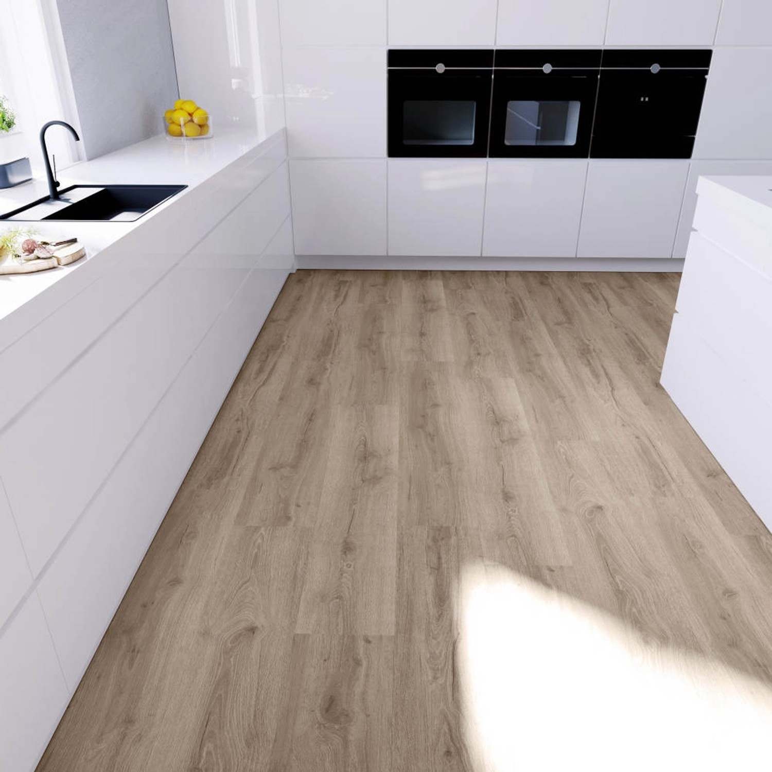 Anaturo Klebe-Vinylboden Mio 55 Eiche Verona im modernen Küchenambiente.