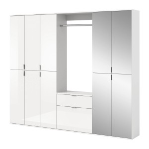 Inn.Furn Garderobenschrank Weiß Hochglanz 213 cm mit Spiegel SystemX