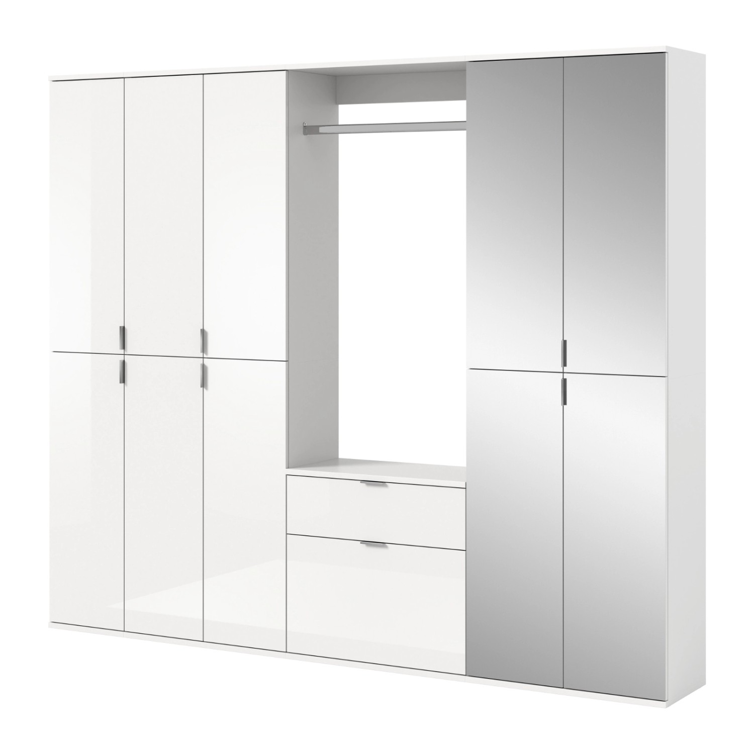Inn.Furn Garderobenschrank Weiß Hochglanz 213 cm mit Spiegel SystemX günstig online kaufen