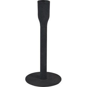 Schwarzer, minimalistischer Kerzenhalter aus Aluminium, 15 cm hoch, für Tafelkerzen.