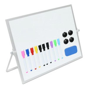 Magnetisches Relaxdays Whiteboard für den Tisch mit Stiften, Magneten und Schwamm.