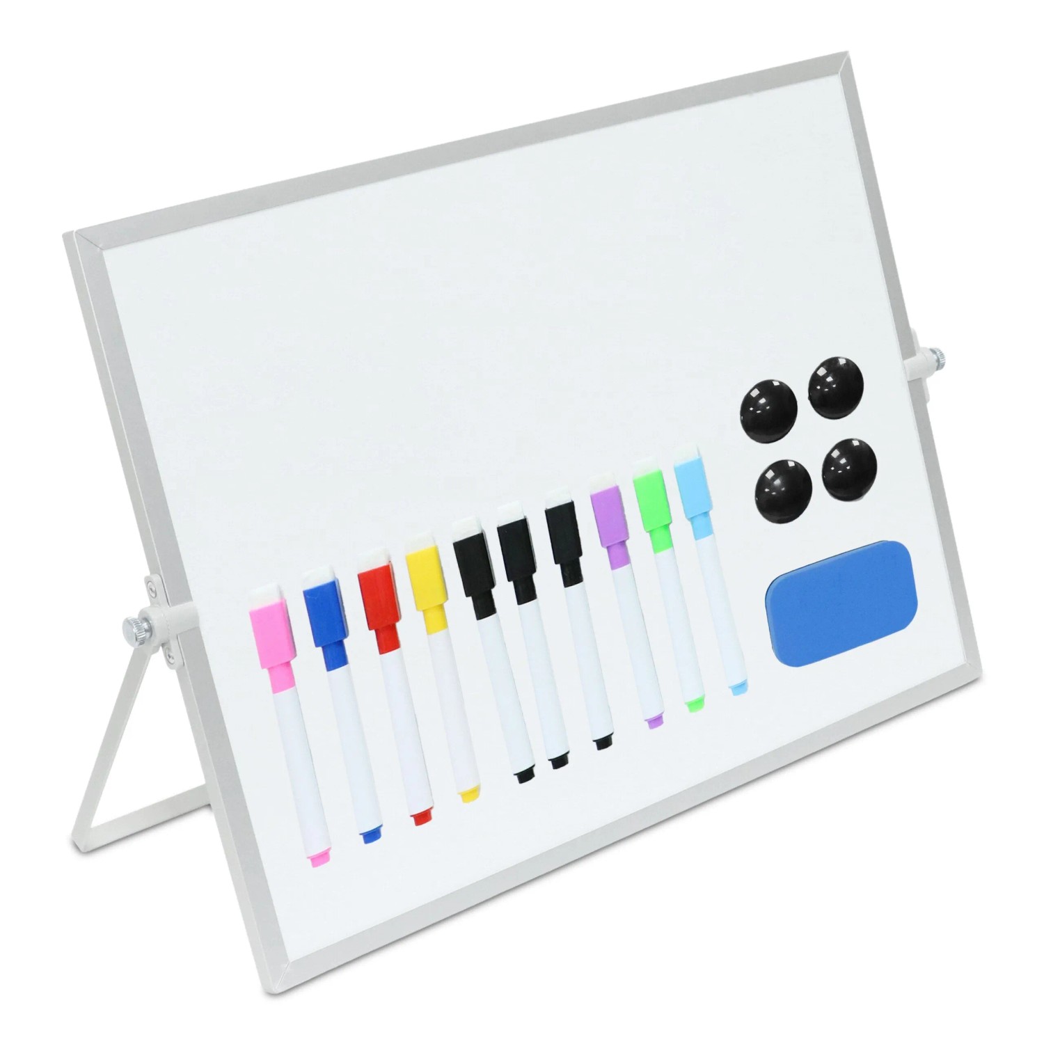 Relaxdays Whiteboard Tisch Eisen Aluminium Kunststoff Weiß Silber Magnetisch Doppelseitig 30 cm x 40 cm 0,6 kg