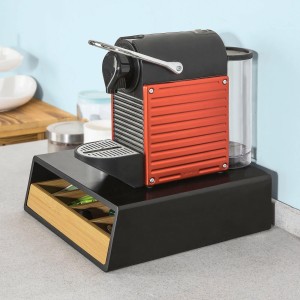 SoBuy Schubladenbox mit Kaffeemaschine. Aufbewahrungsbox aus Bambus und MDF, ideal für Kapseln.