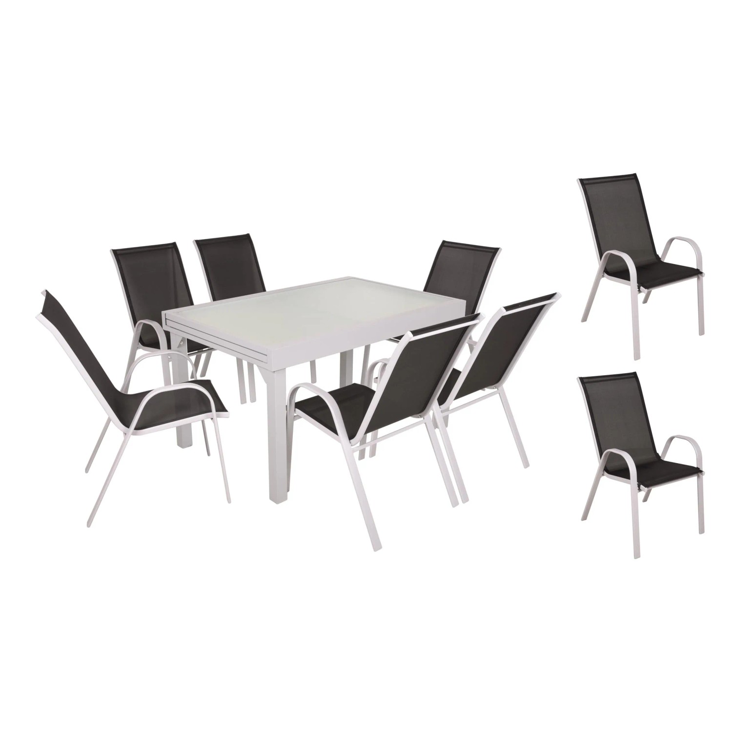 DELUKE Garten-Sitzgruppe SILKE 9-tlg. Kunststoff Schwarz Gartenmöbel-Set Gartengarnitur Garten-Essgruppe