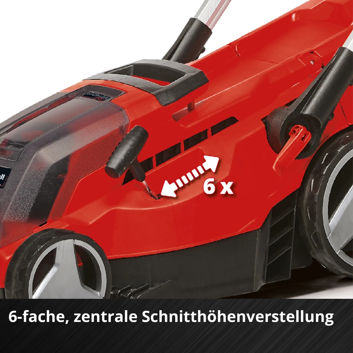 Einhell Akku-Rasenmäher GP-CM 36/450 mit 6-facher Schnitthöhenverstellung.