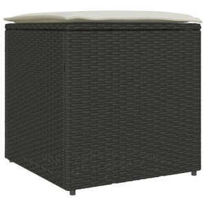 Schwarze vidaXL Kissenbox aus Poly-Rattan, 50x50x50 cm, zur Aufbewahrung im Garten.