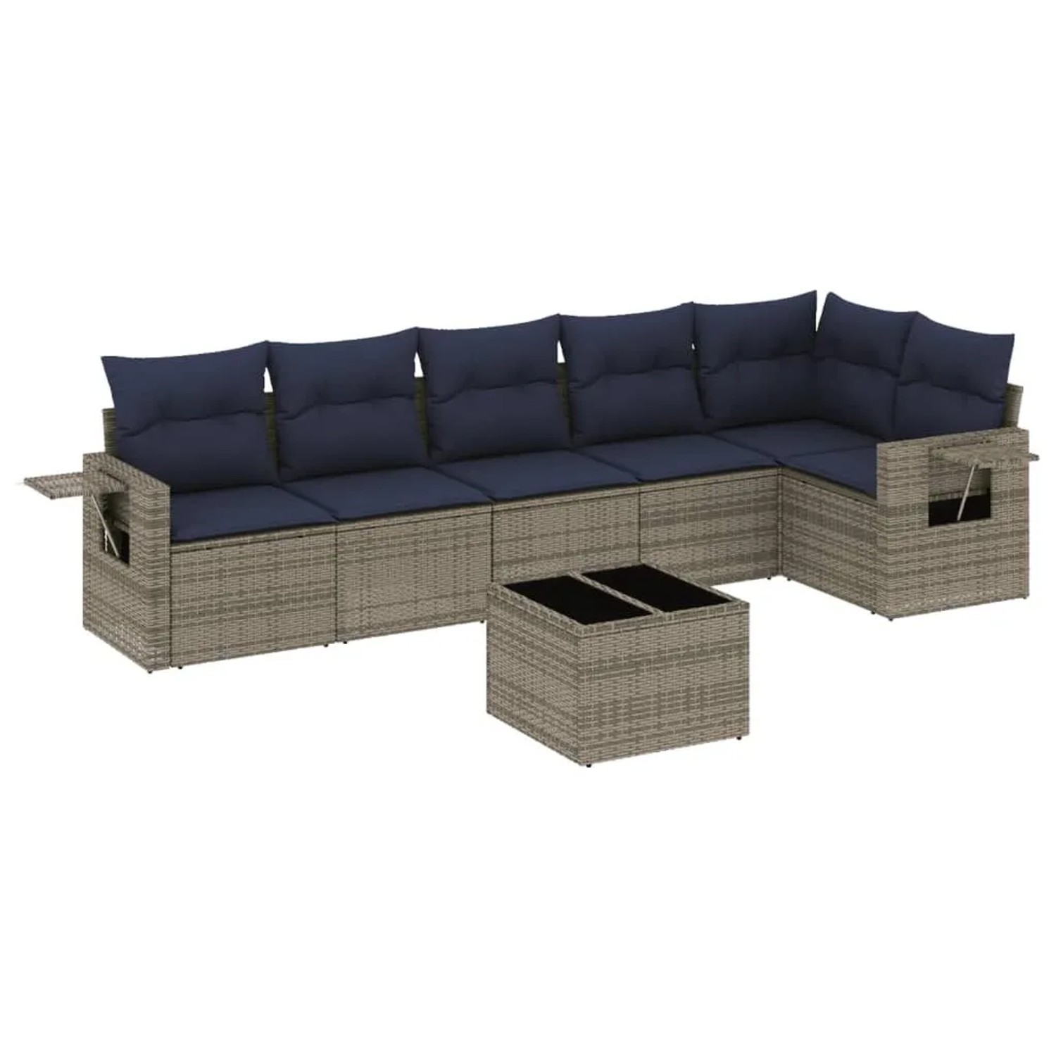 vidaXL 7-Tlg Gartensofa-Set mit Kissen Grau Polyrattan 3220200 günstig online kaufen