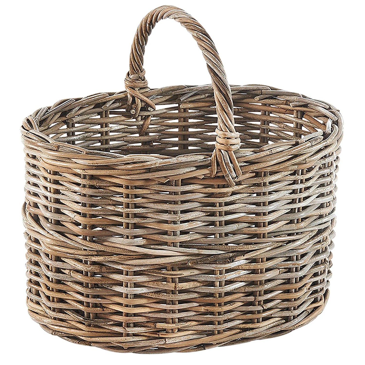 Kobolo Rattankorb Einkaufskorb Korb mit Henkel aus Rattan in Kubu Grey Oval