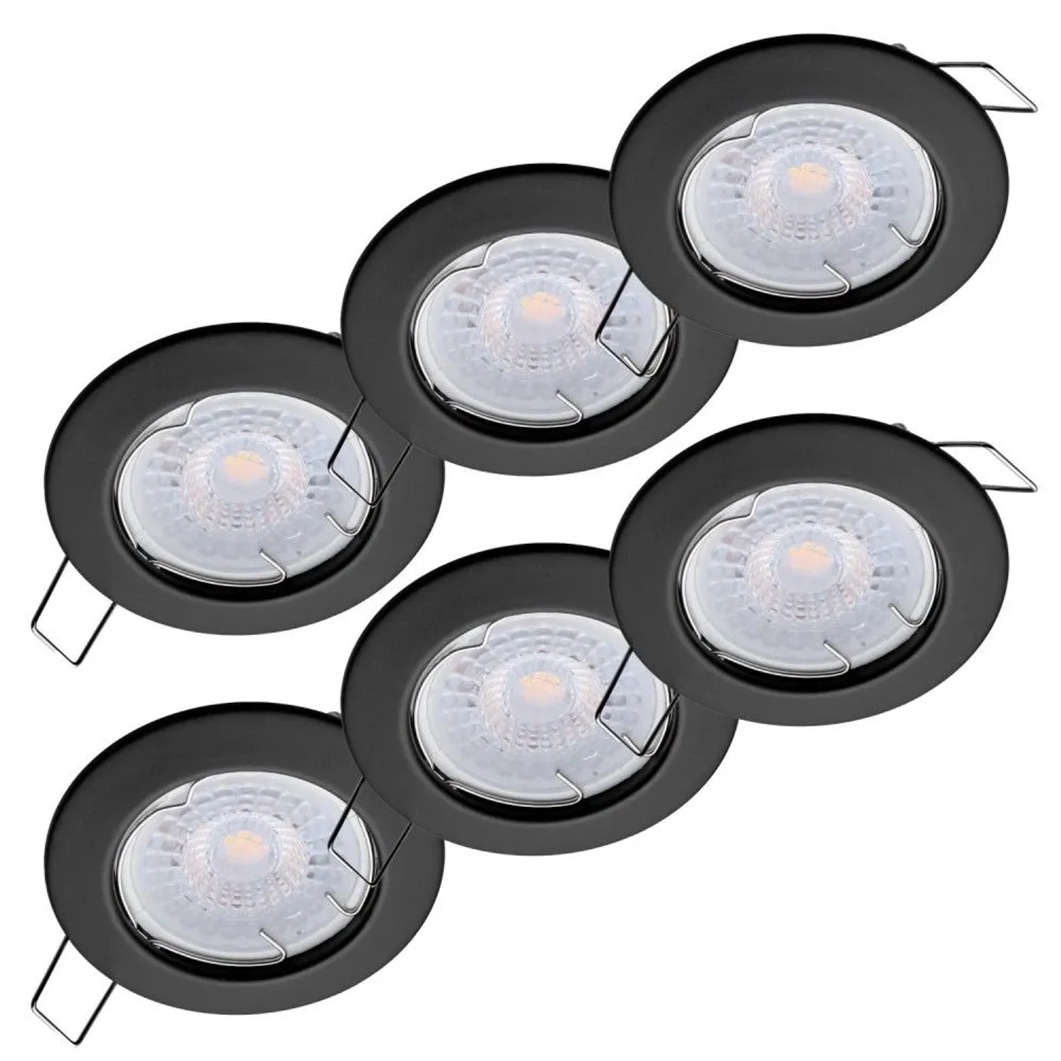 Oktaplex Sedan 6er Set Schwarz LED-Einbaustrahler Stufenlos Dimmbar Warmweiß 3000K 5W 230V 60mm Lochmaß Flach
