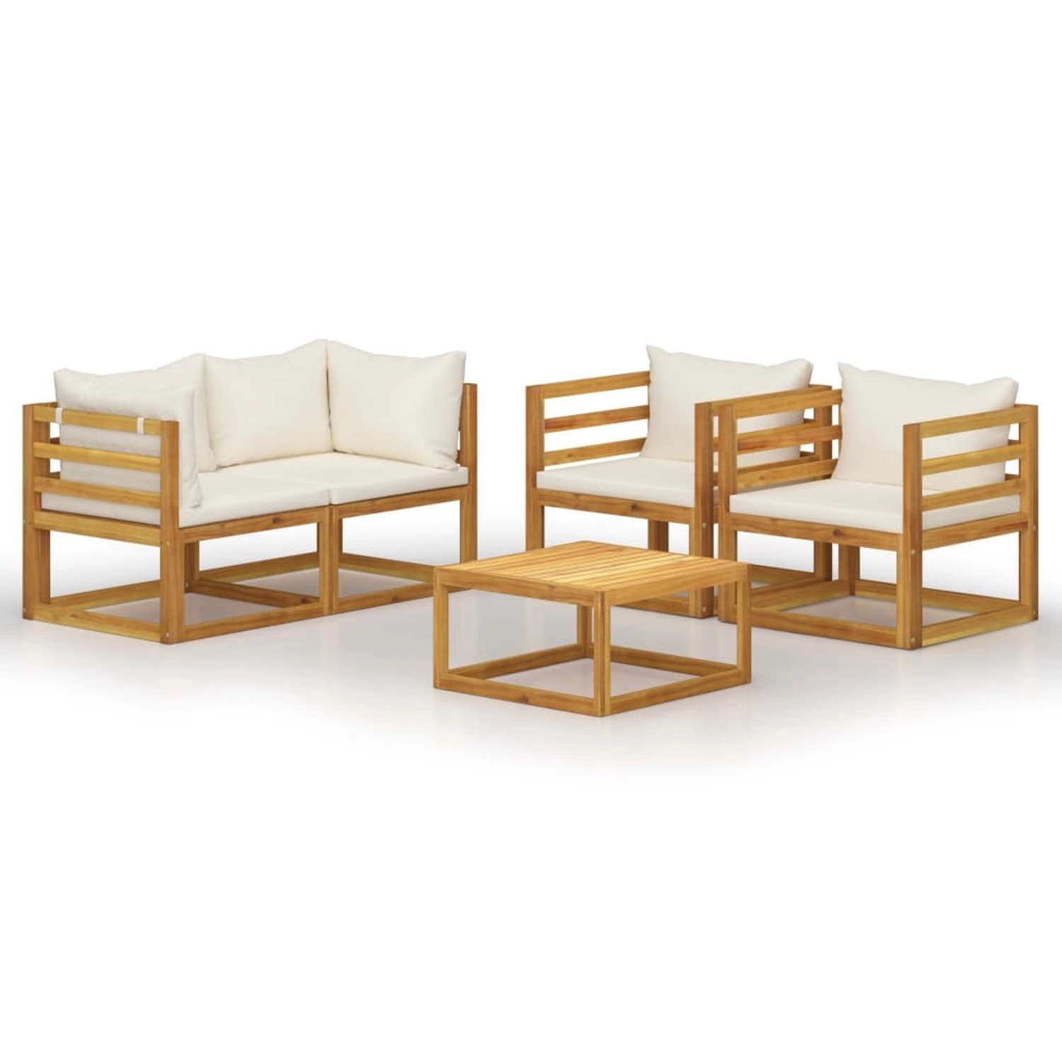 vidaXL 5-tlg Garten-Lounge-Set mit Auflagen Creme Massivholz Akazie Modell 2