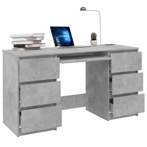 Betongrauer Schreibtisch vidaXL mit 6 Schubladen, 140x50x77 cm, aus Holzwerkstoff.