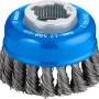 Bosch X-Lock Topfbürste Heavy for Metal Ø 75 mm, blau-silber, gezopfte Drahtbürste für Winkelschleifer.