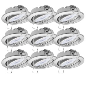 9er Set dimmbare Einbaustrahler Dijon mit LED Modul, warmweiß, 4,9W, Chrom, schwenkbar.