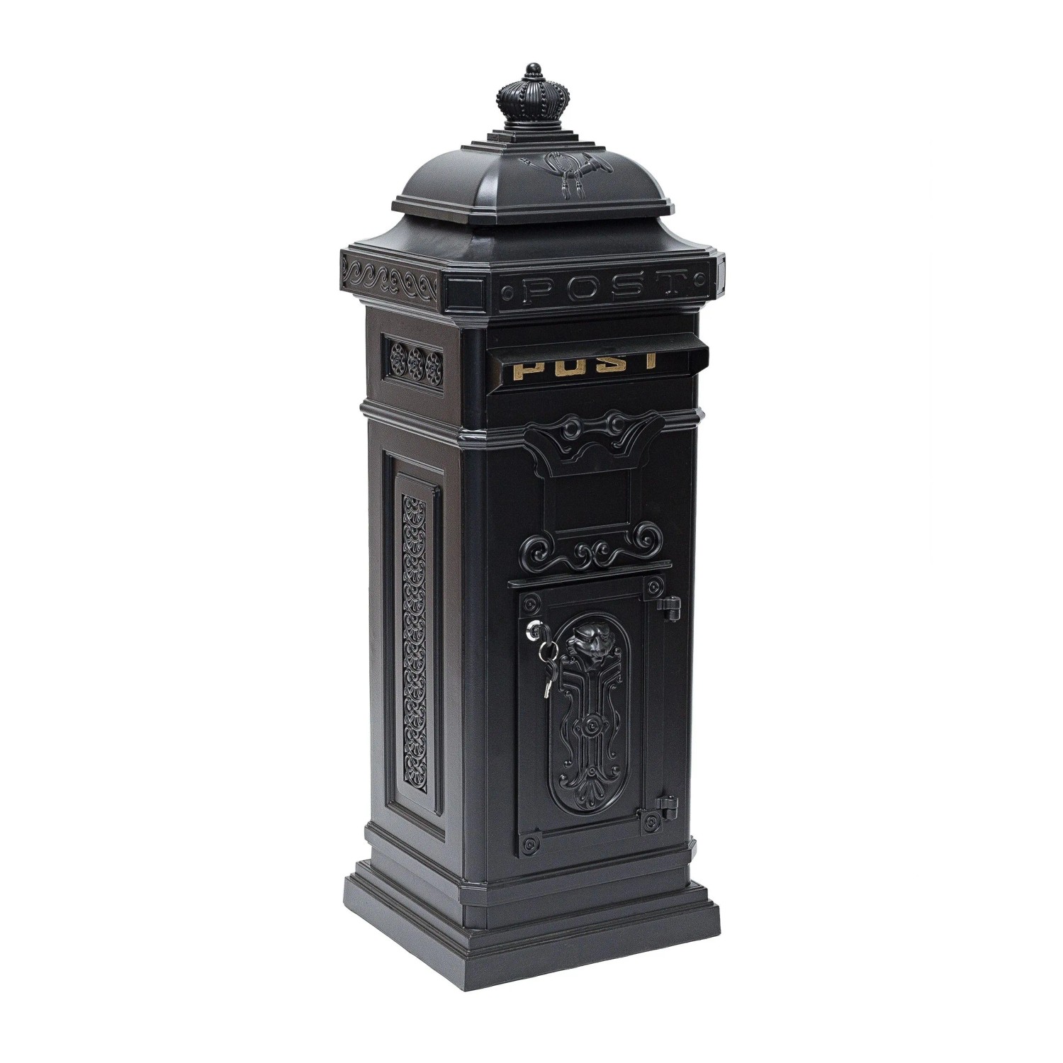 Relaxdays Standbriefkasten Aluguss Schwarz Wetterfest Rostfrei Abschließbar 101 cm x 34,5 cm x 31 cm 11,2 kg
