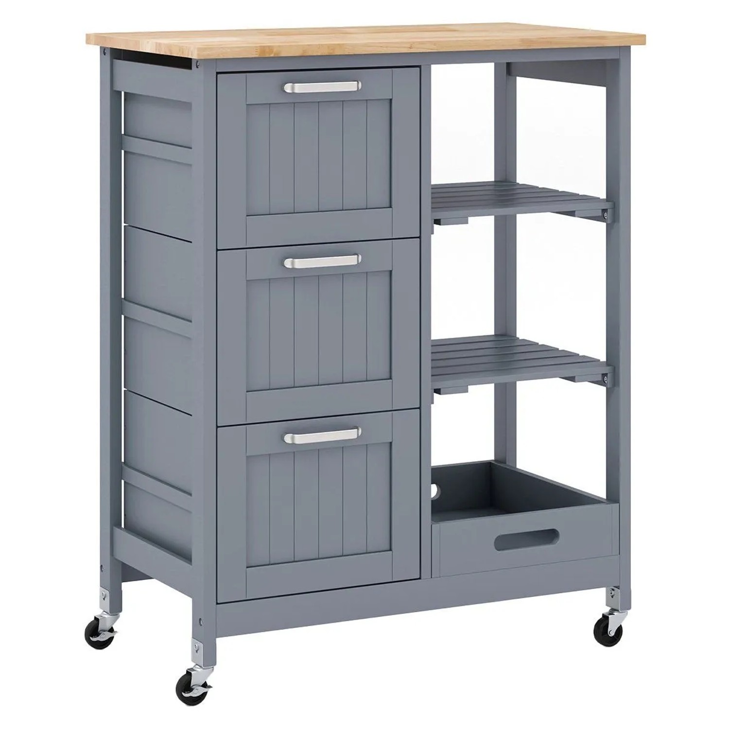 Costway Servierwagen mit Tablett Kücheninsel Aus Kautschukholz Grau günstig online kaufen